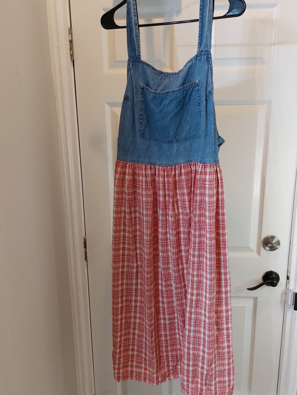Vintage Sostanza Plus Size Red Plaid Denim Bib Skirt
